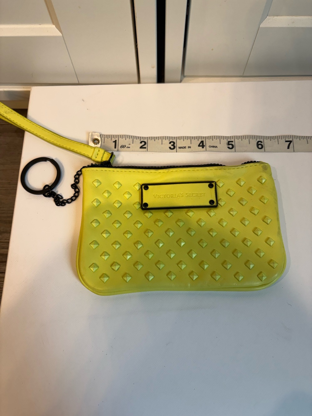 Victoria's Secret Neon Yellow Studded Wristlet with Keyring